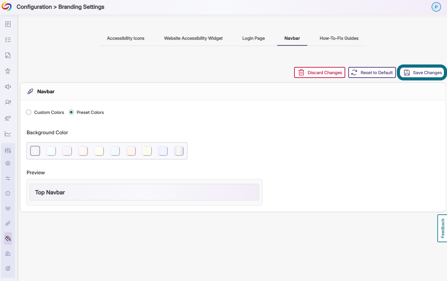 an image highighting the save changes button in the navbar branding settings in Panorama