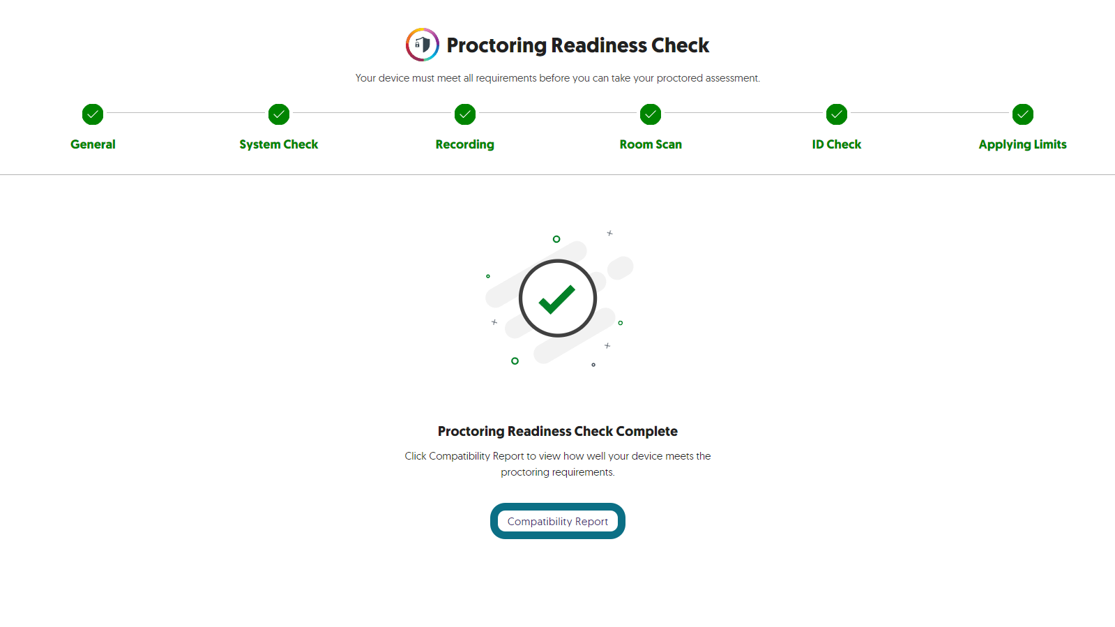 Compatibility Report button in the Proctoring Readiness Check page.