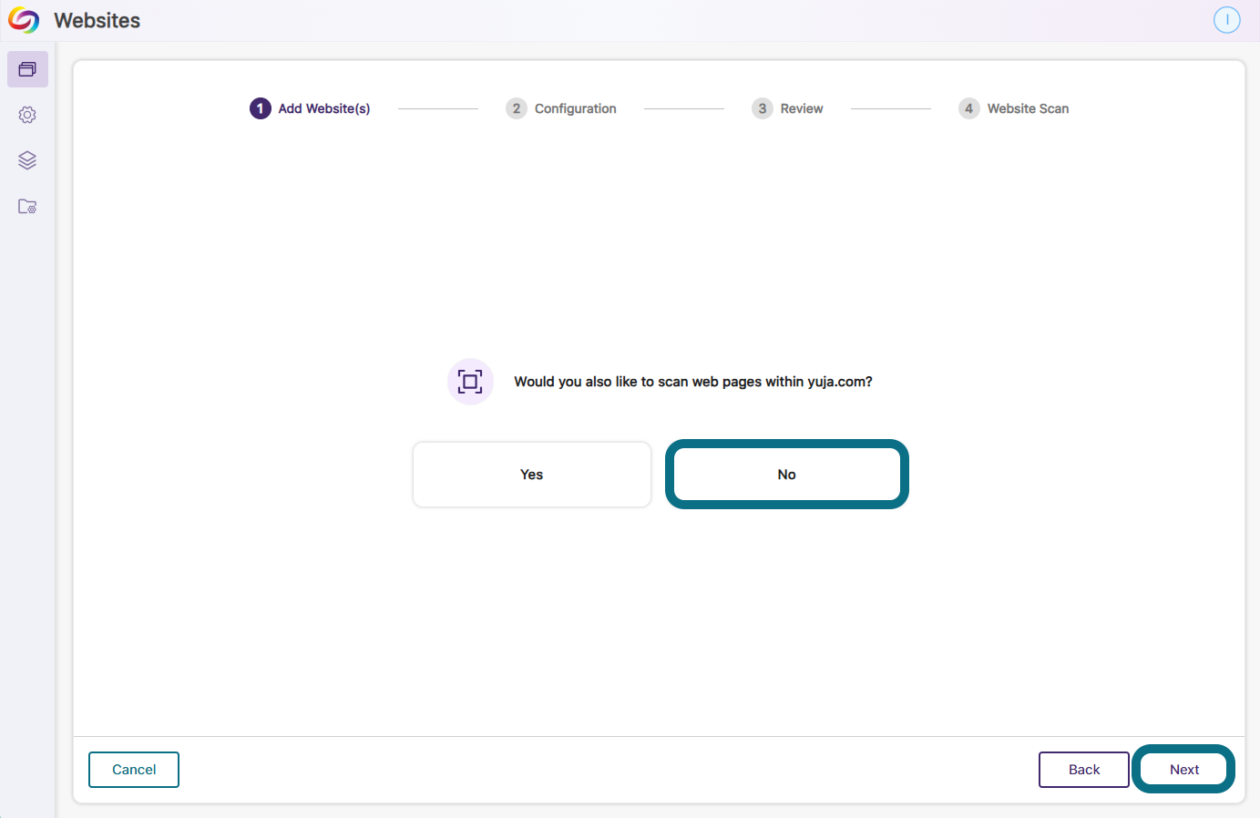 not scanning web page within a website.