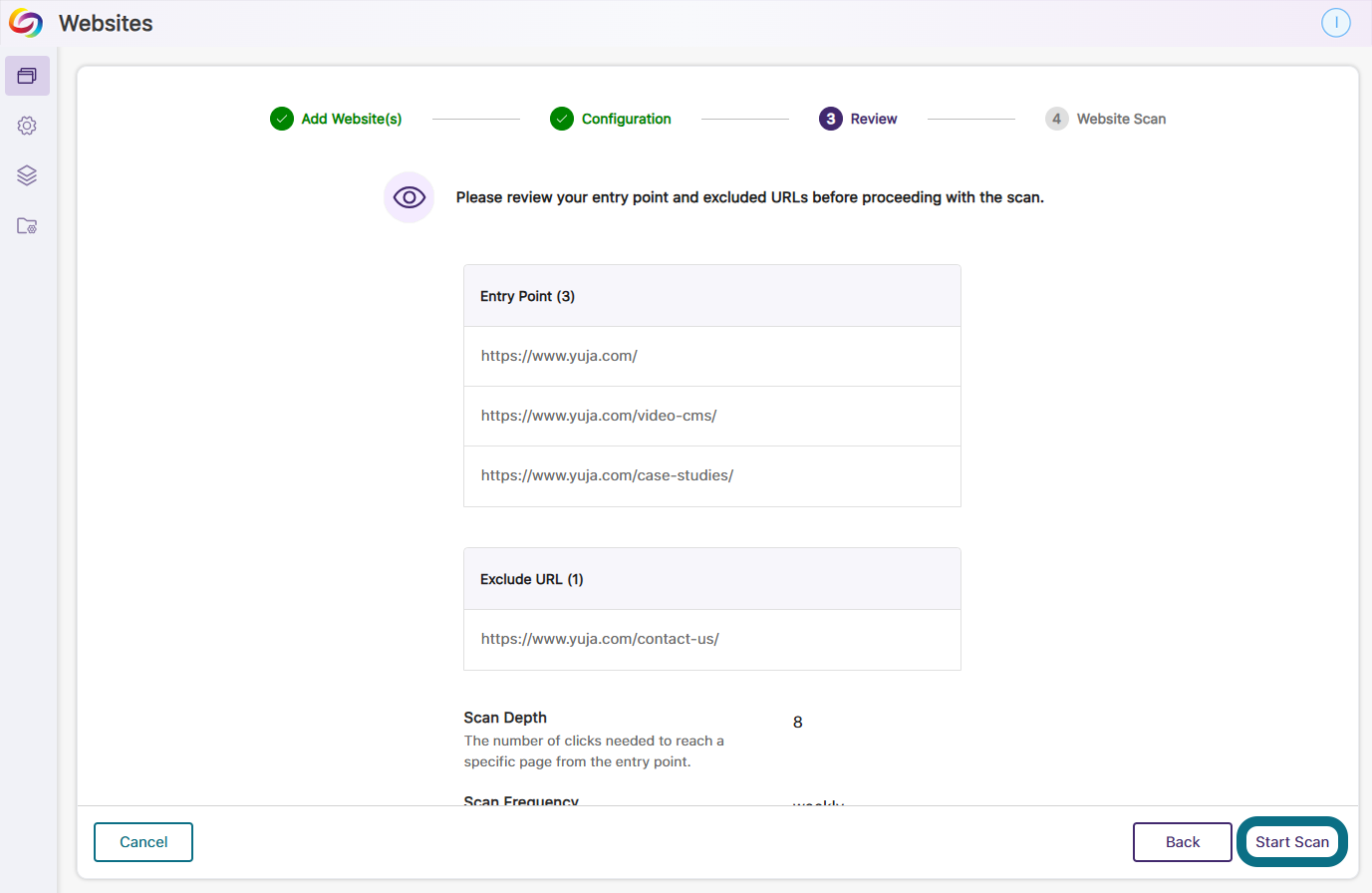 the review page for entry point and excluded URLs.