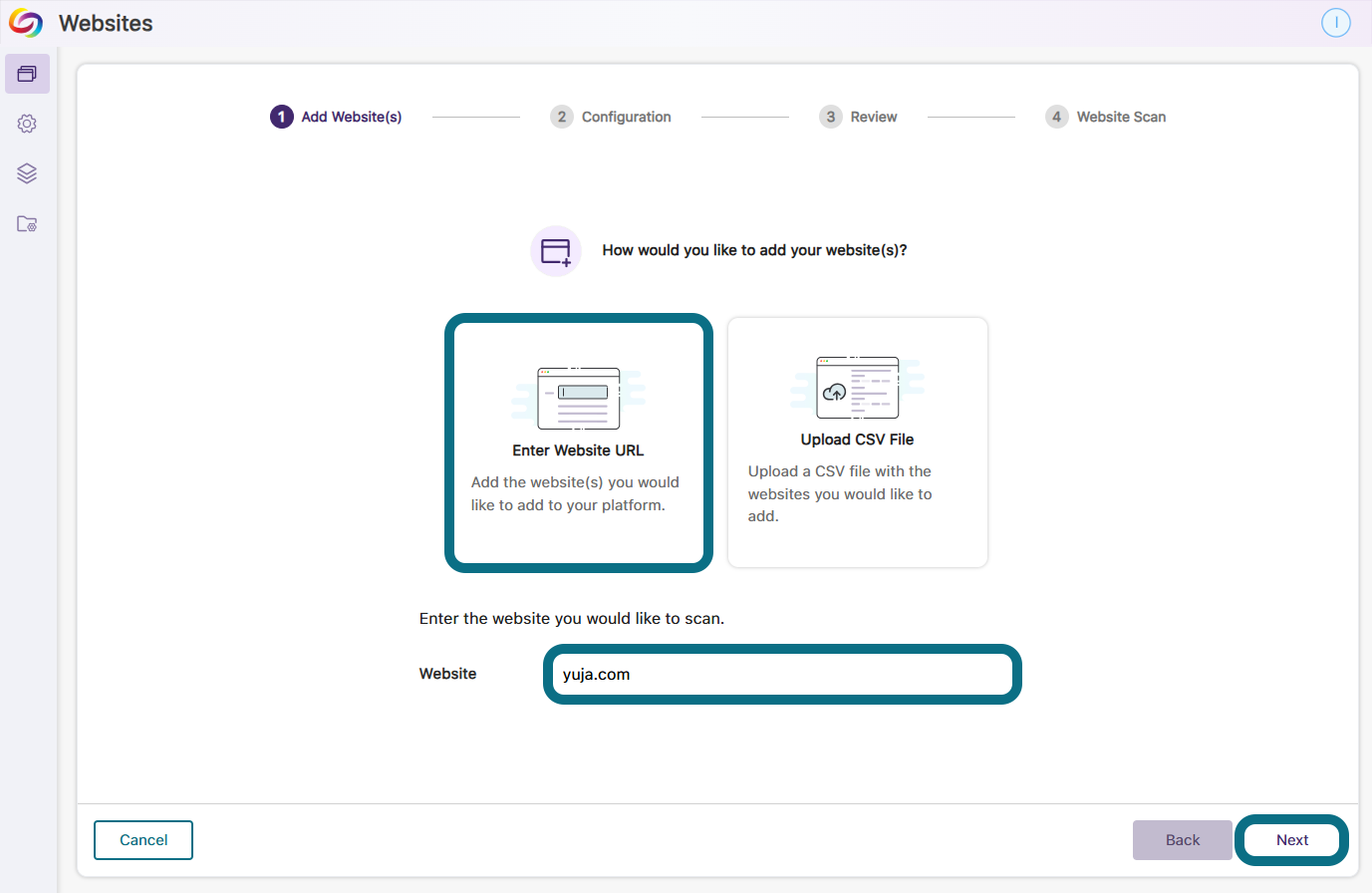 adding website by entering website URL.