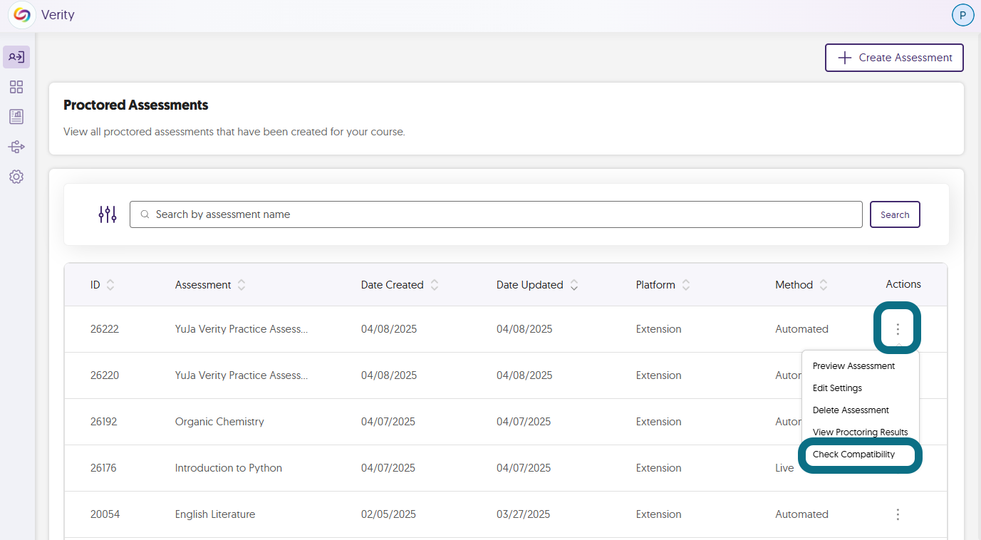check compatibility option in Verity.