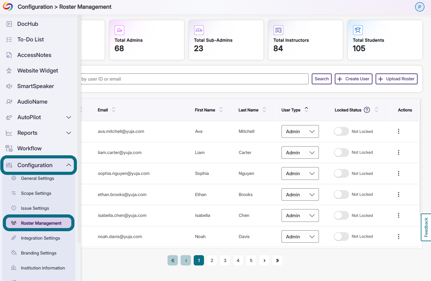 The configuration and roster management buttons in the side panel.