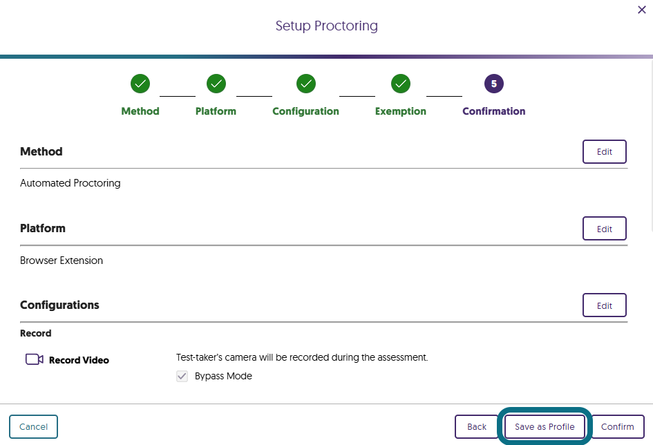The Save as Profile button is located at the bottom right of the modal.