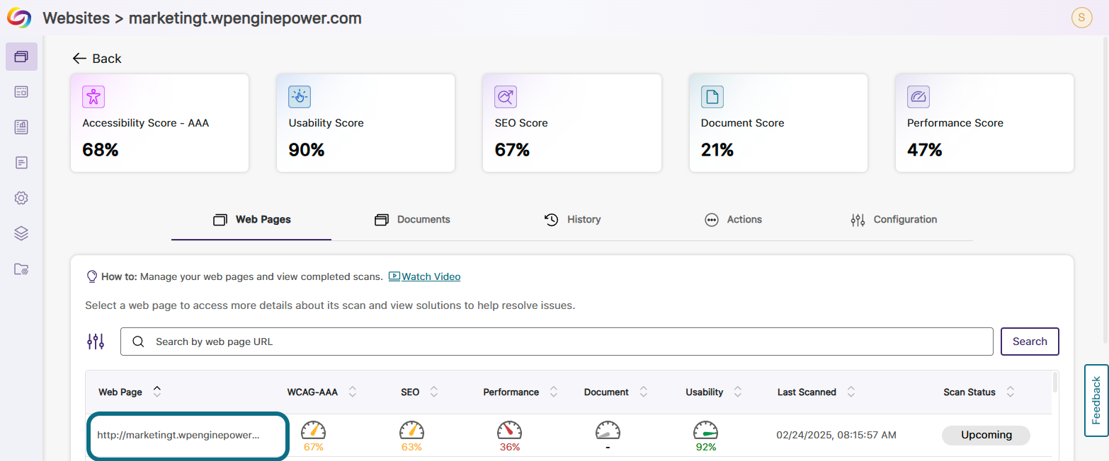 A table lists web pages that can be accessed.