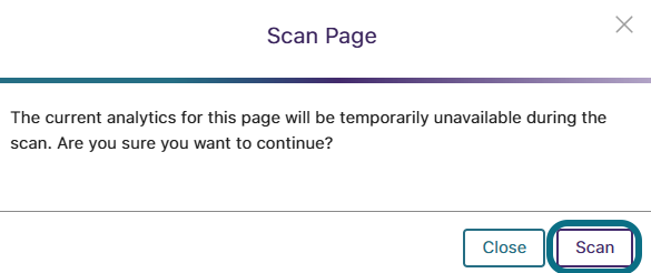 The scan button is shown in the Scan Page modal.