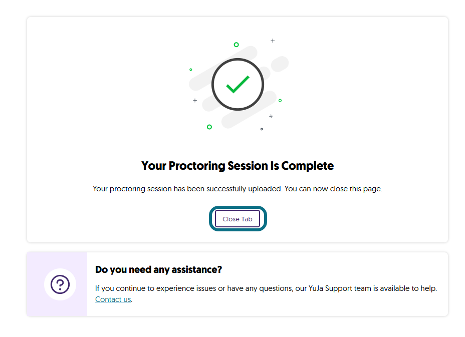 The proctoring session completion page.