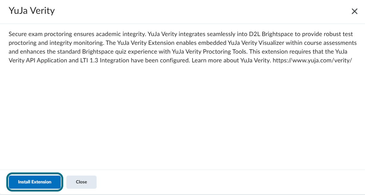 A modal asking to install the Verity extension shows an install extension button.
