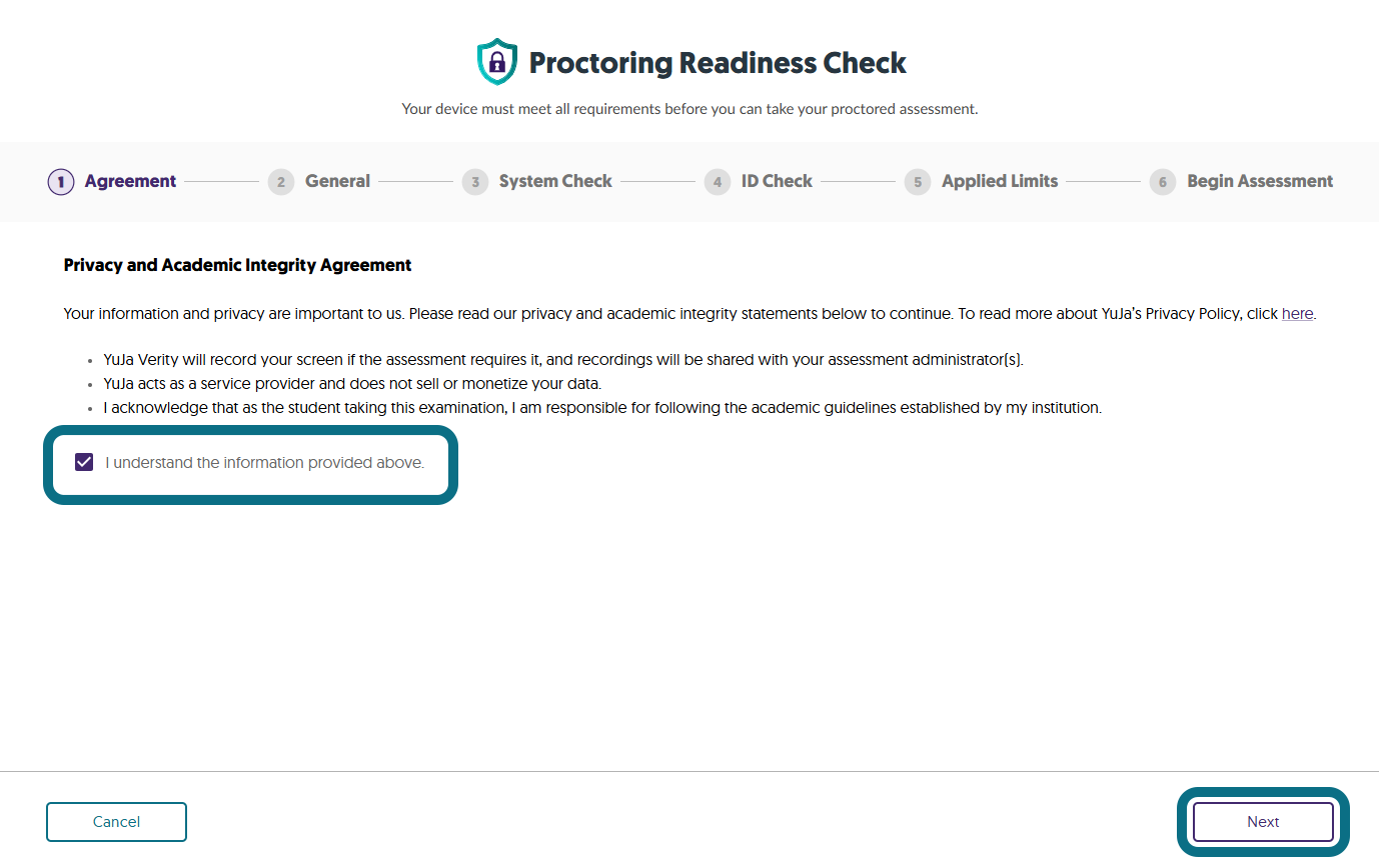 Proctoring Readiness Check.