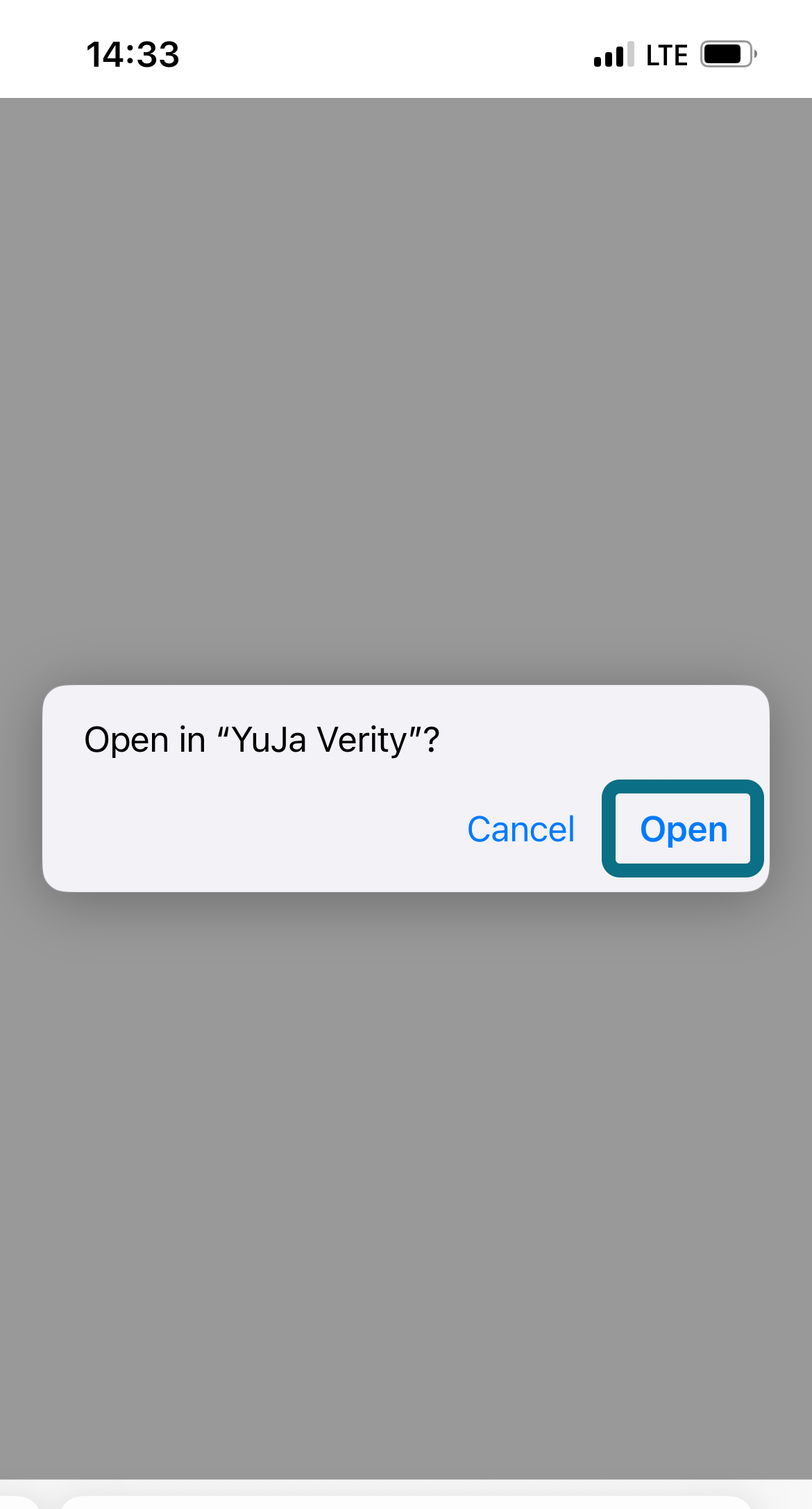A confirmation page for opening the YuJa Verity mobile app.