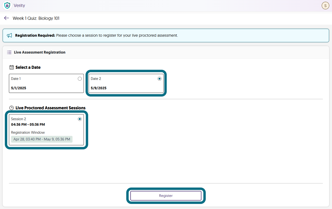The Reschedule tab within the Assessment Hub in Verity.