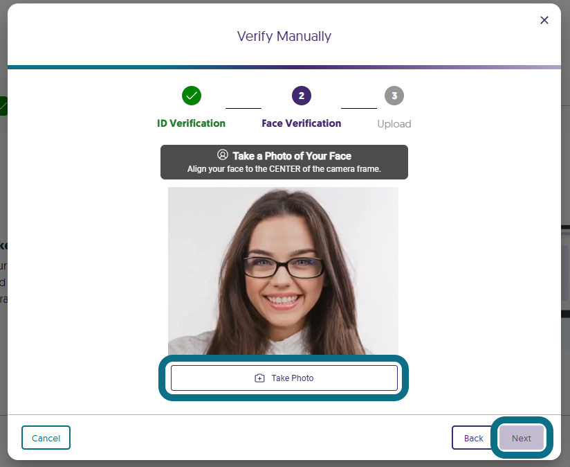 The step face verification within the Proctoring Readiness Check.