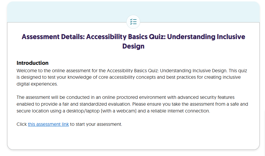 Further instructions provided by the institution in the Assessment Details page.