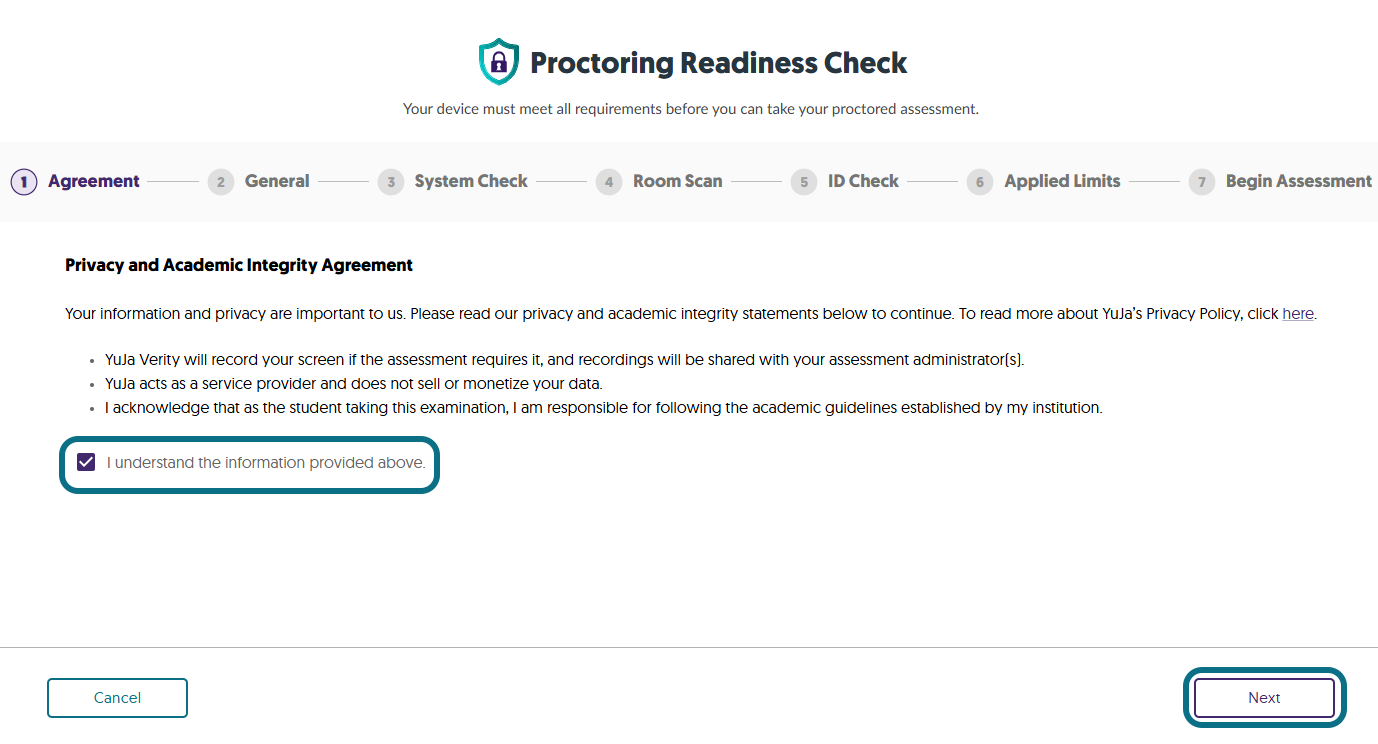 Proctoring Readiness Check.