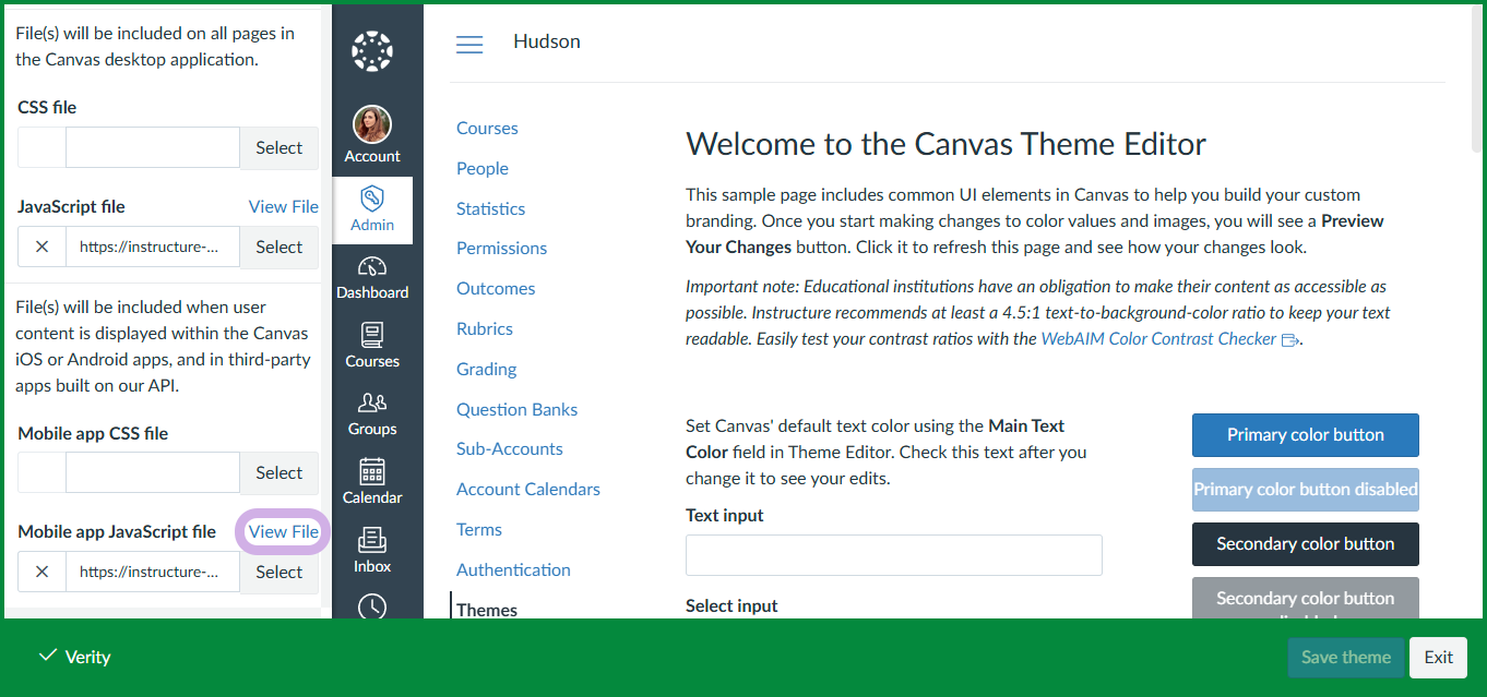 View file option for the uploaded mobile theme is shown.