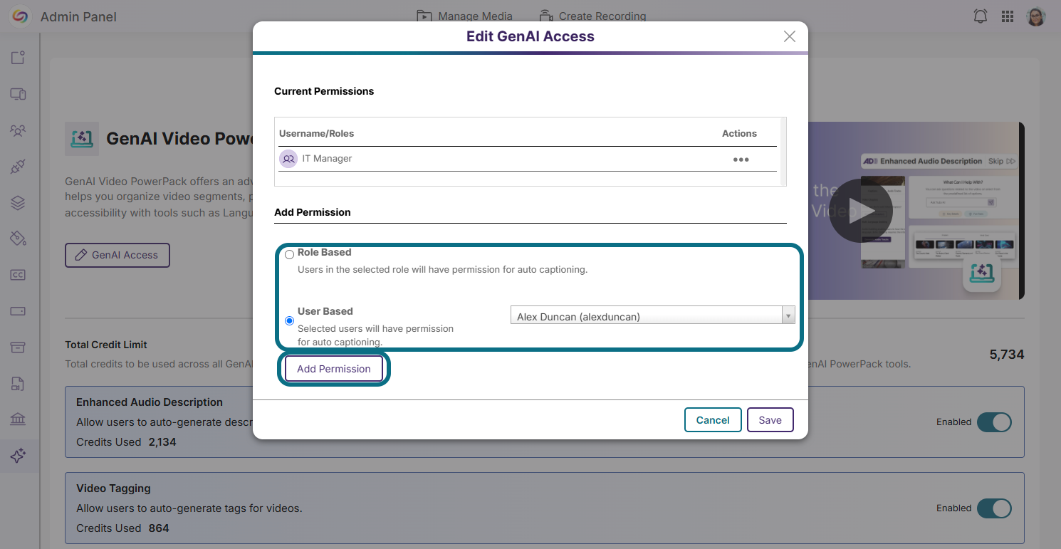 radial options for Role and user based access to GenAI are shown.