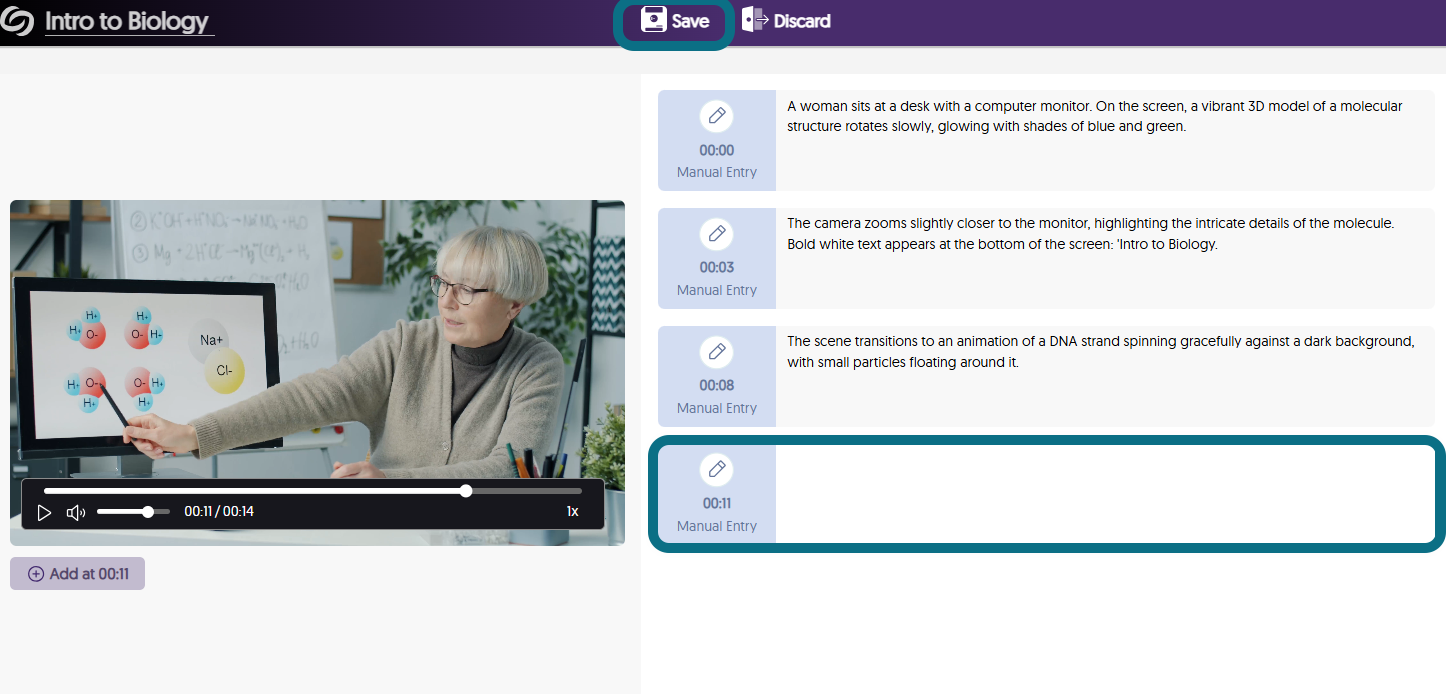 An image showing the manual input of audio descriptions in the specific fields.