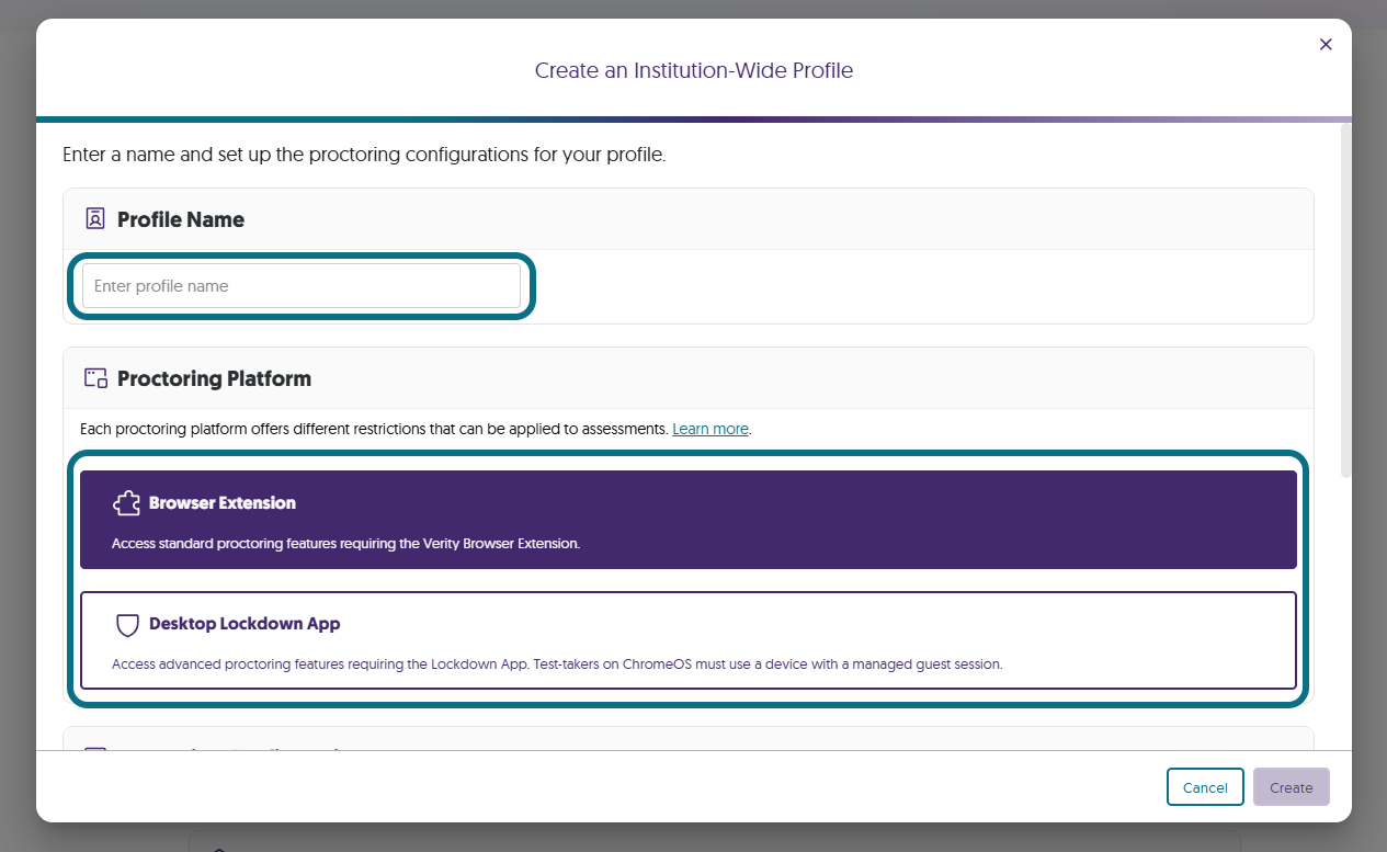 The platform and profile name is highlighted in the profile creation window.