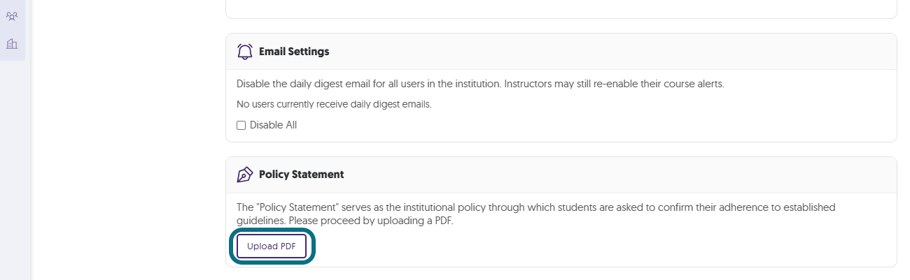 The Policy Statement section within the Institution Settings page in Verity.
