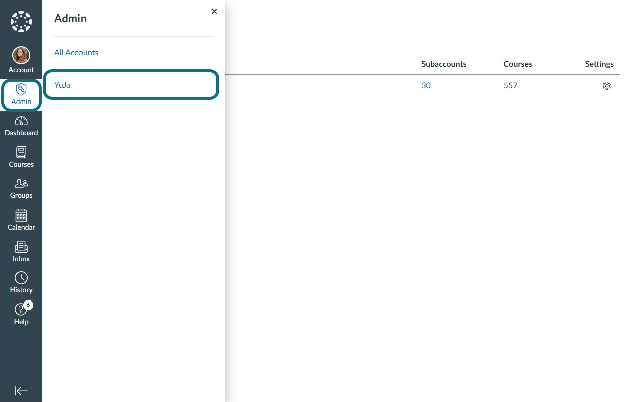 Admin menu in the side navbar.
