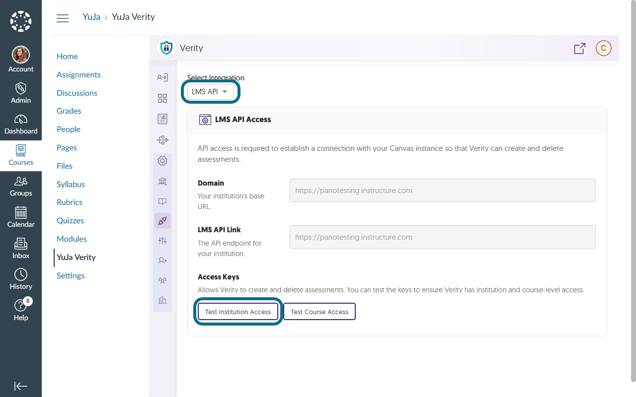 The Select Integration and Access keys field are highlighted.