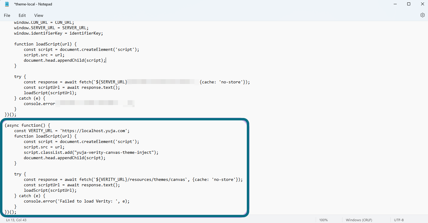 Adding the copied JavaScript code to the file.