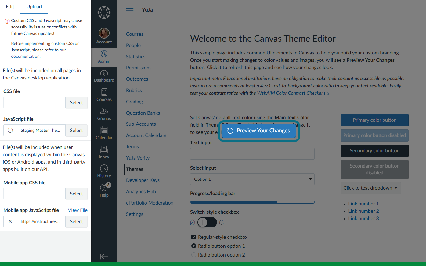 The preview your changes button is highlighted.