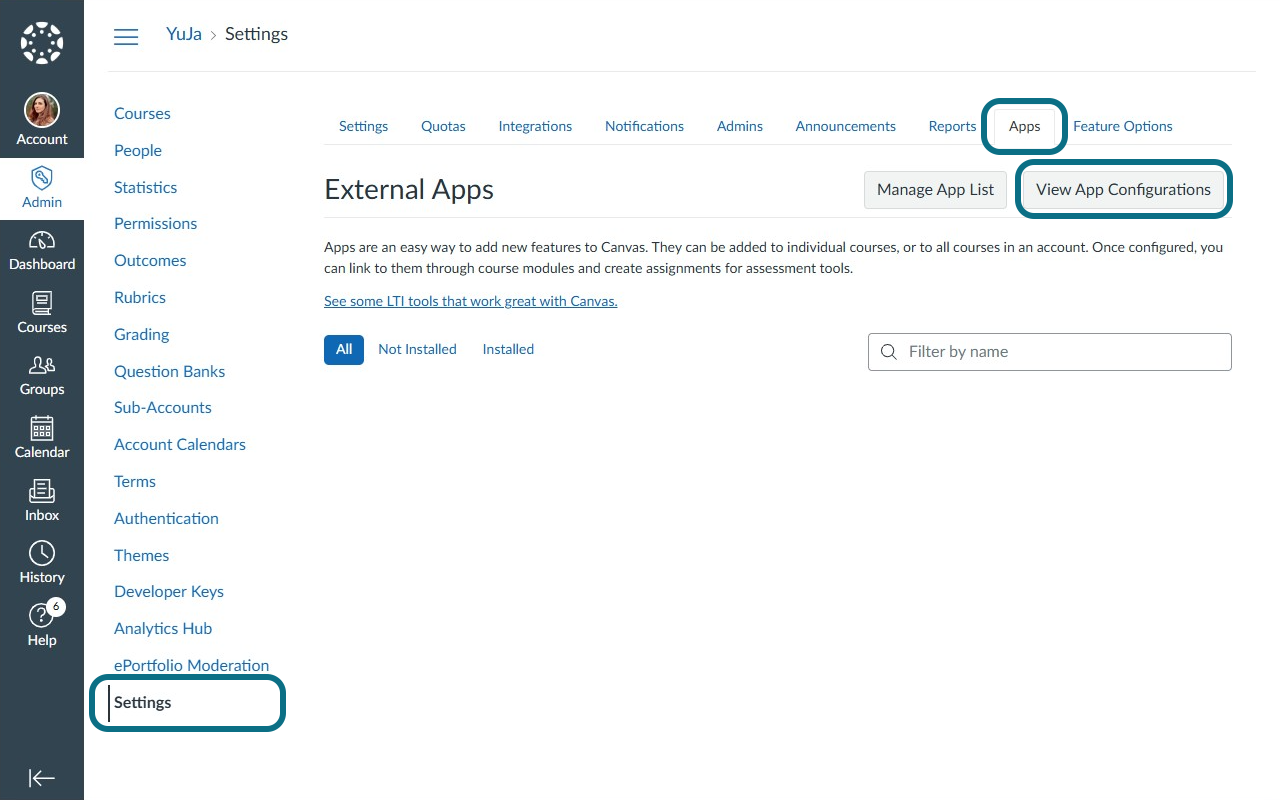 The View App Configurations button within the Apps tab.