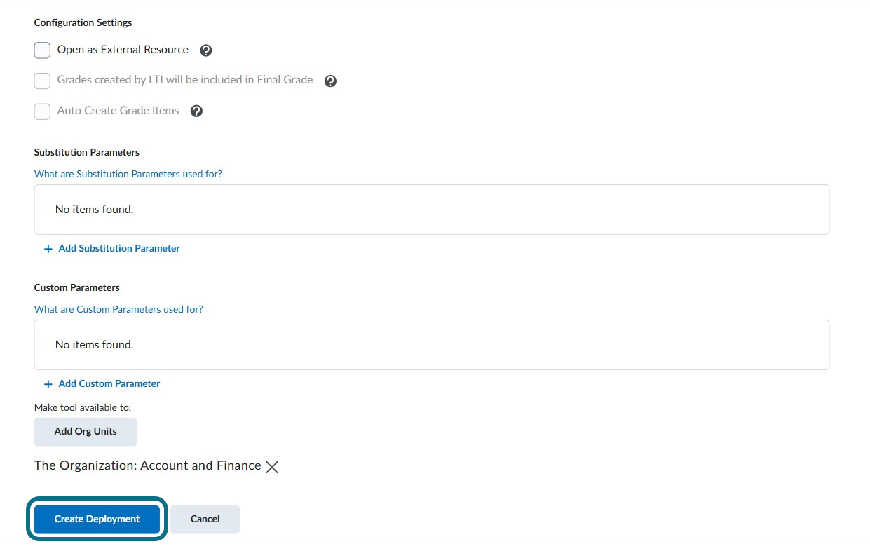 The Create deployment button.