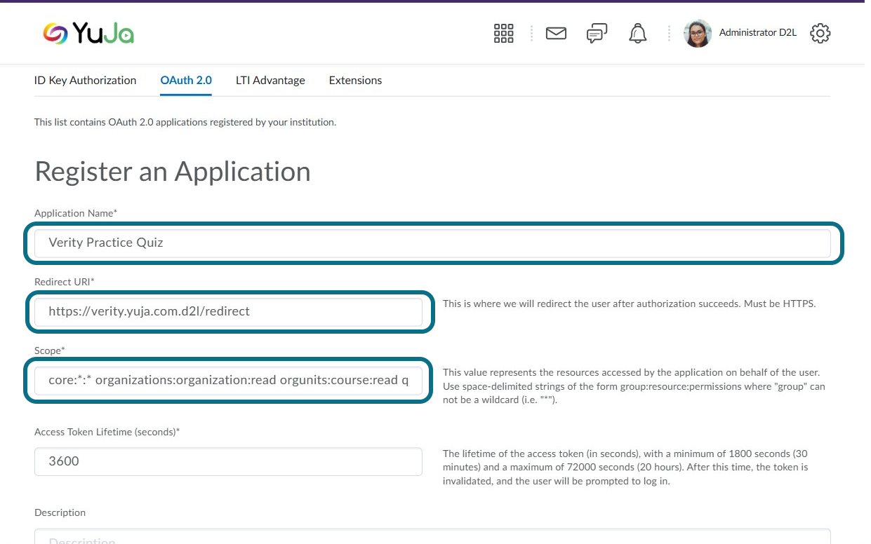 The fields are within the Register an Application page.