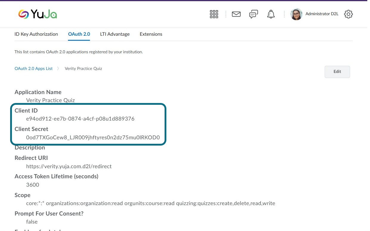The client ID and secret are highlighted and ready for copy.