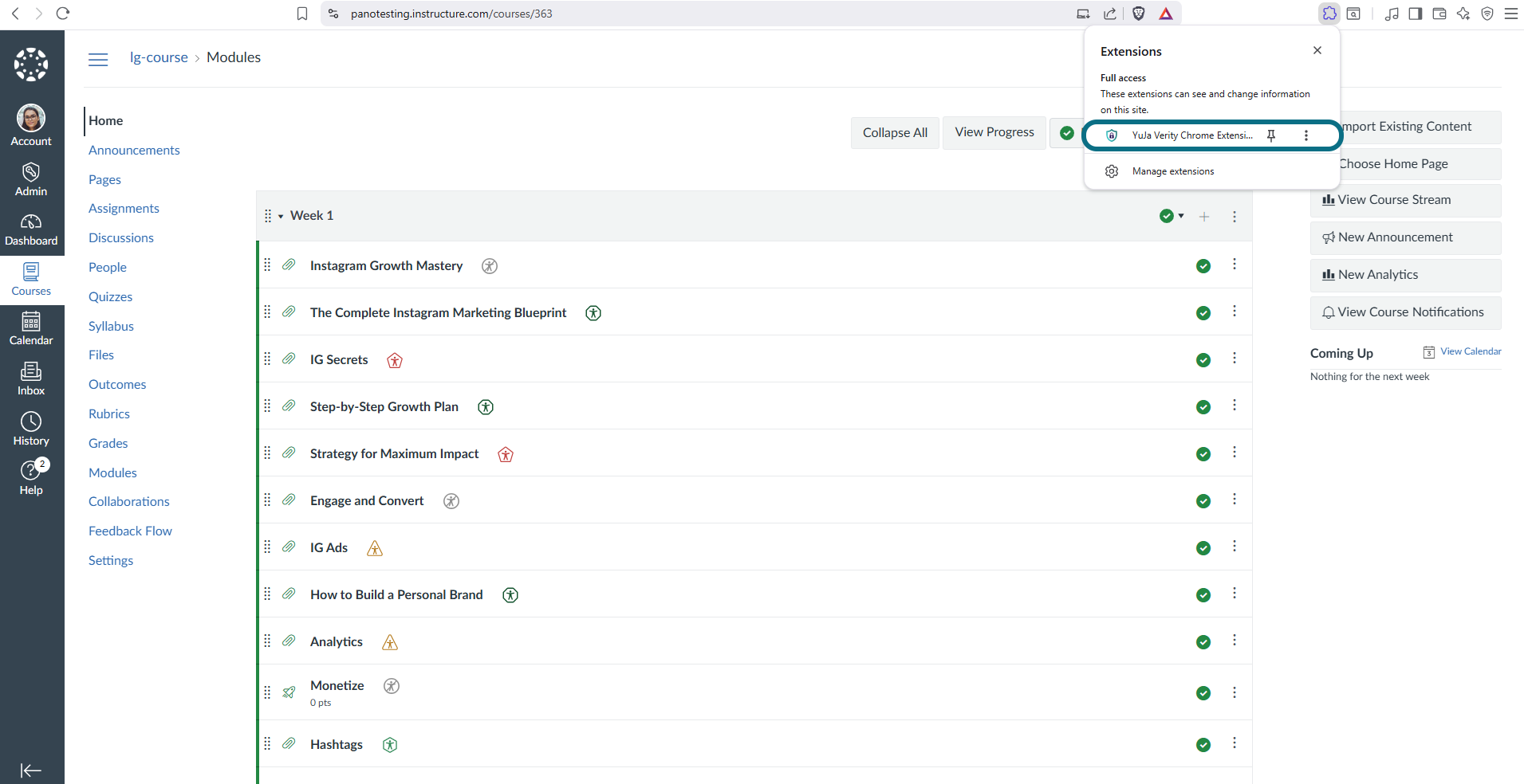 Locating the YuJa Verity extension in Brave