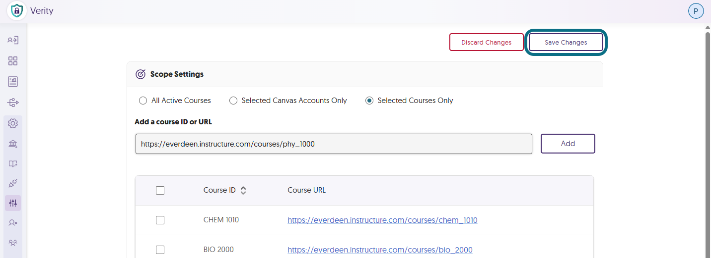 Verity save selected courses
