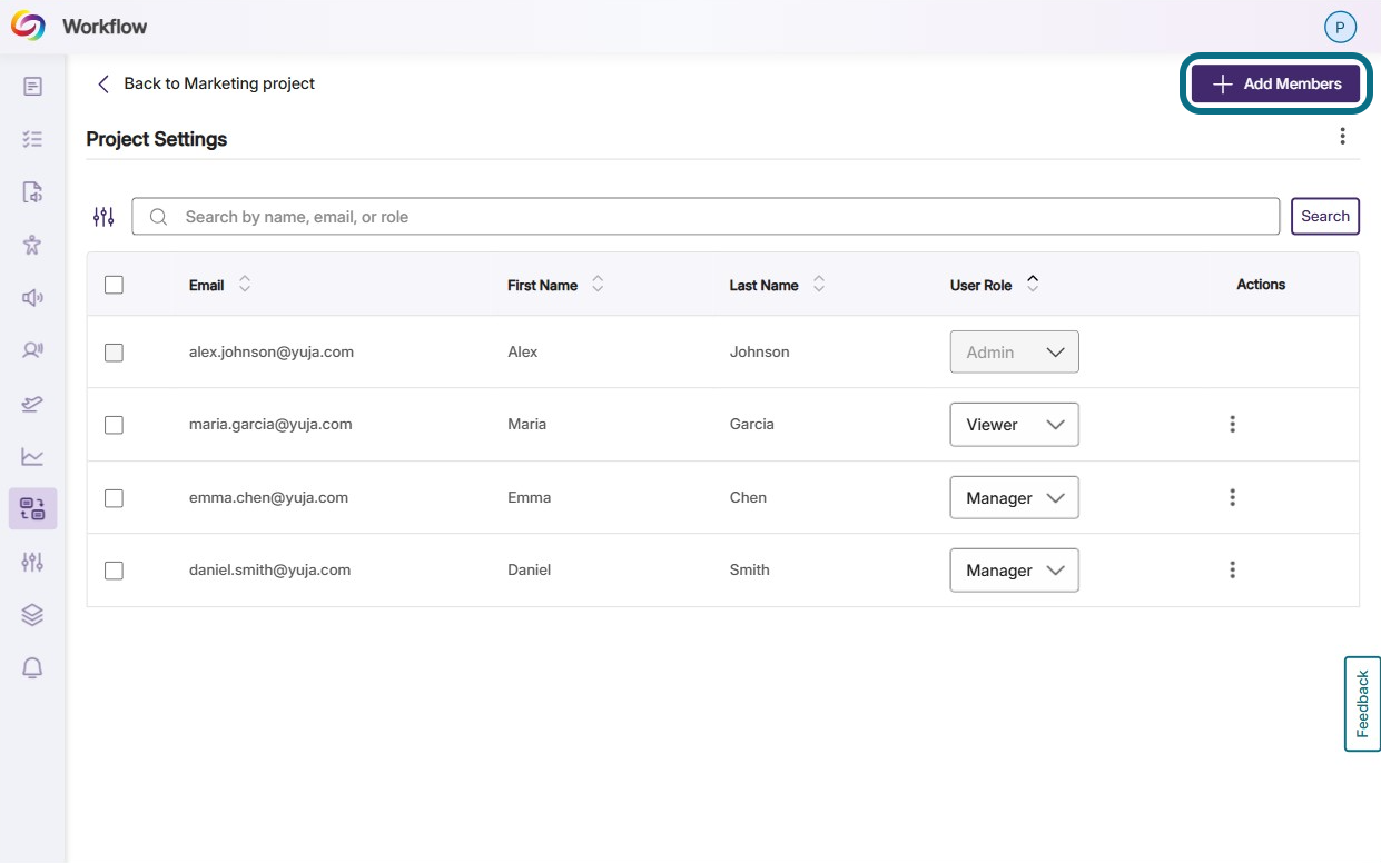 The Add members button within the project settings page.