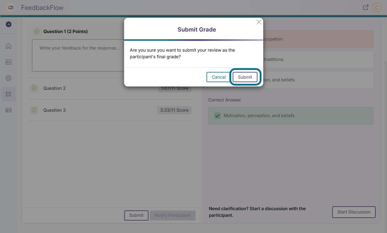 confirm submit button within the submit grade window.