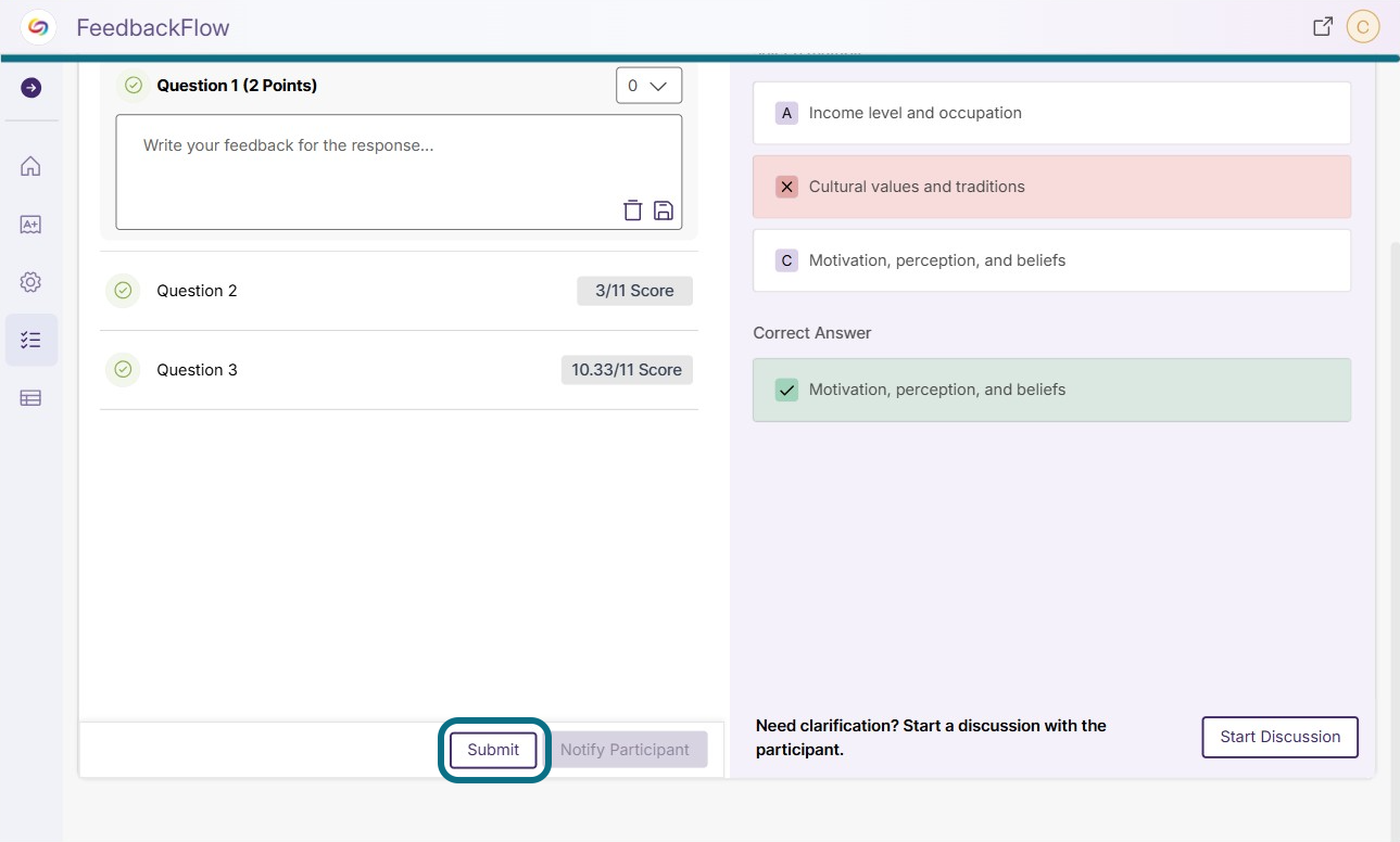 The submit button in the reviewing page.