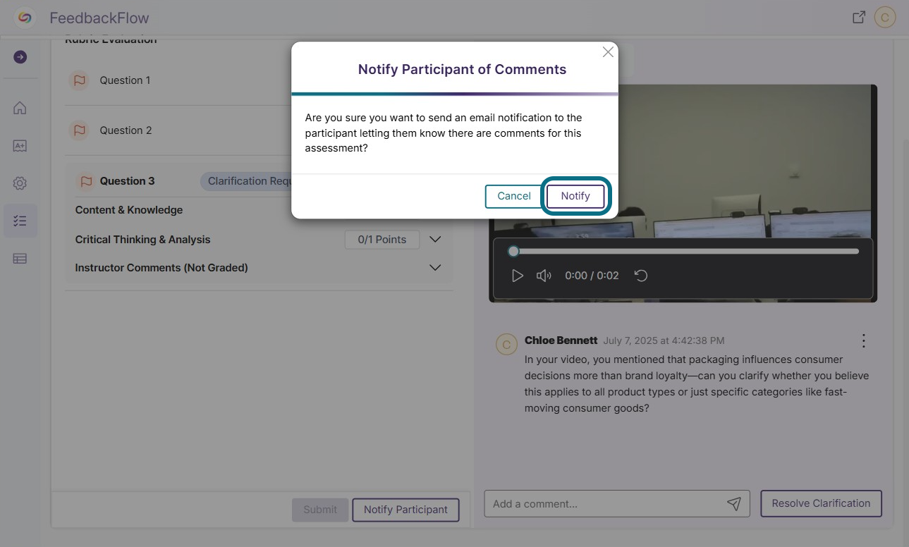 The notify button is within the notify participants of comments window. 