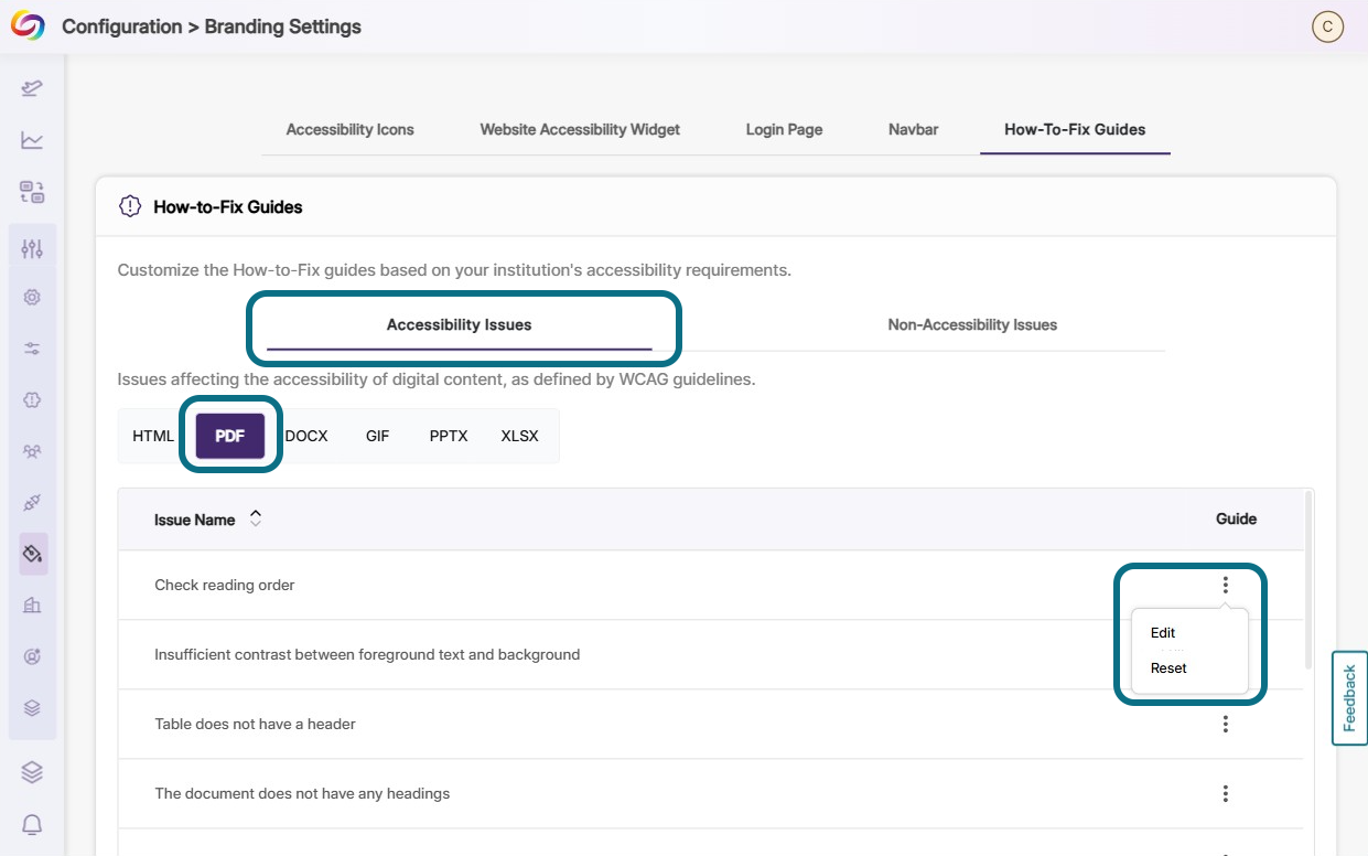 The More Action Menu expands with both edit and reset options for the selected guide.