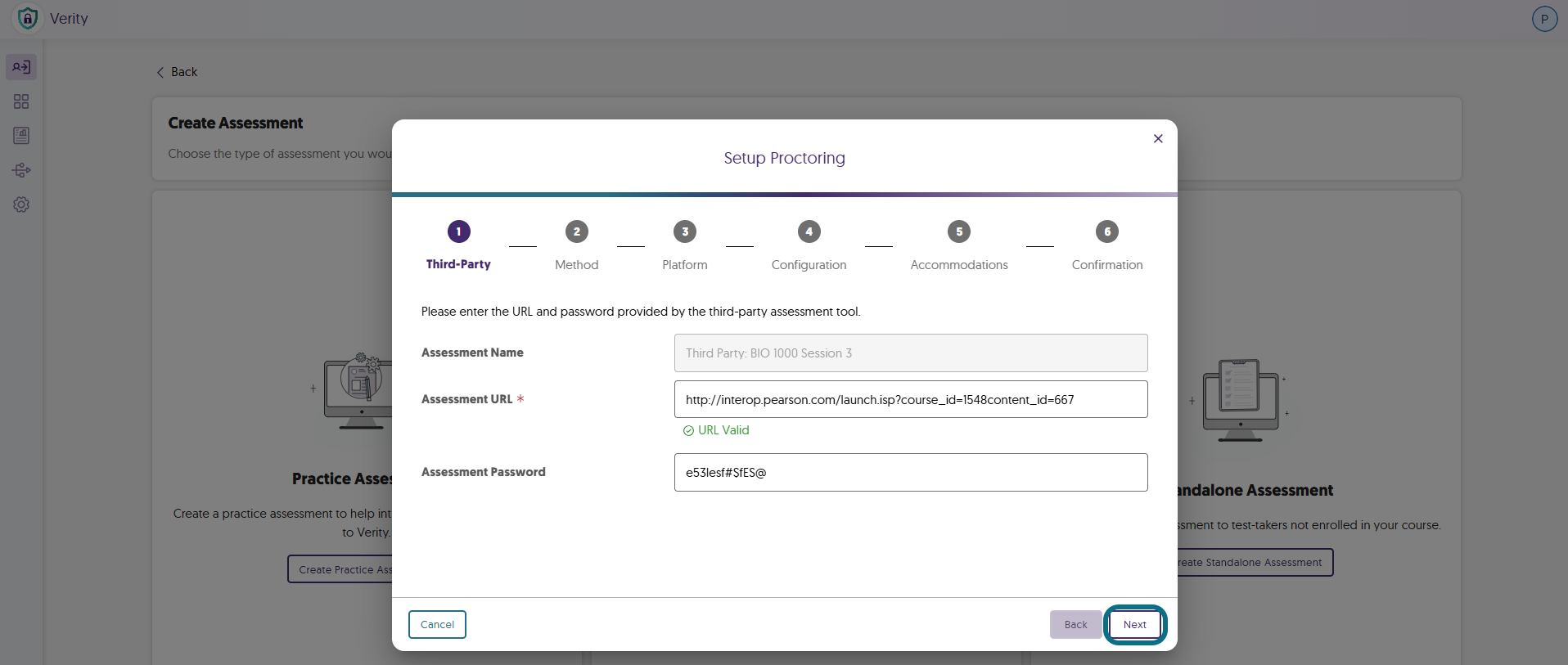 Verity Setup Proctoring modal