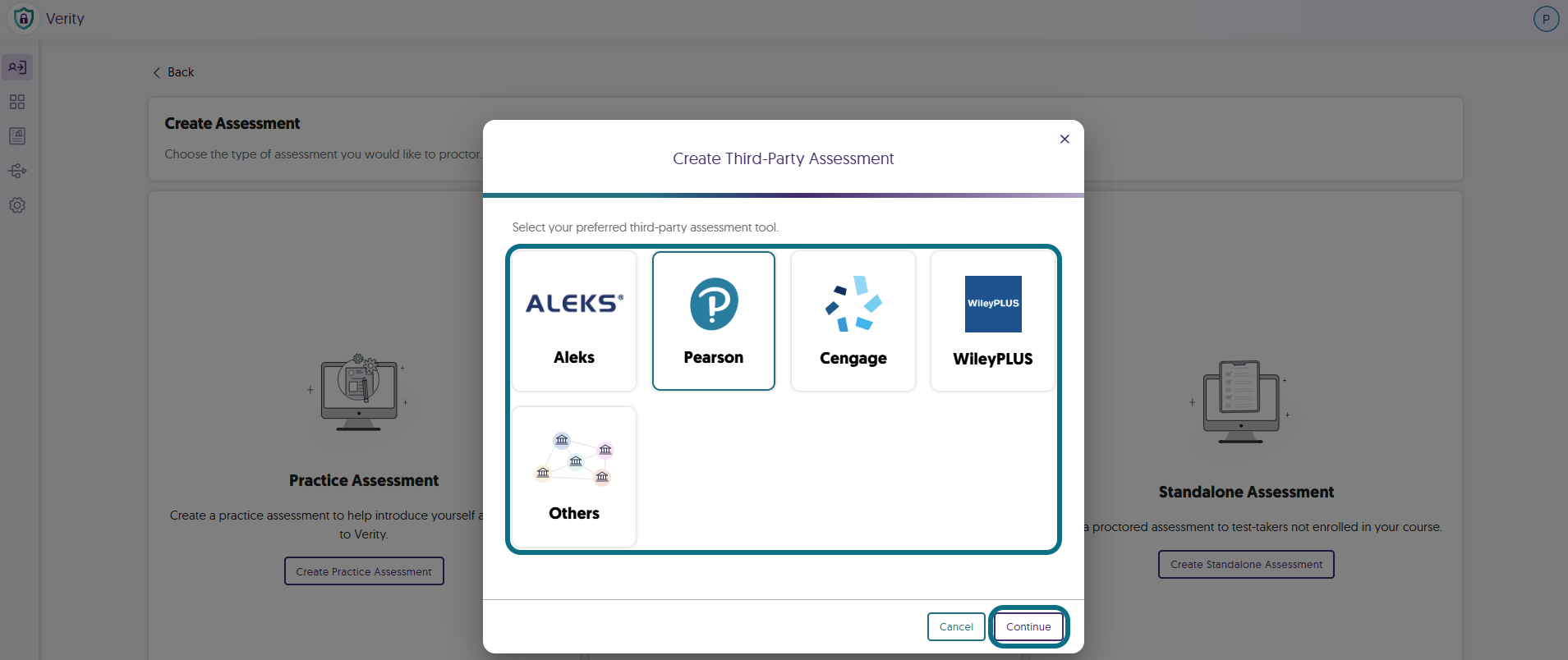 Verity select the assessment tool