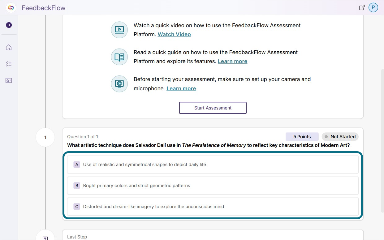 An example of an Multiple-Choice Question in a quiz.