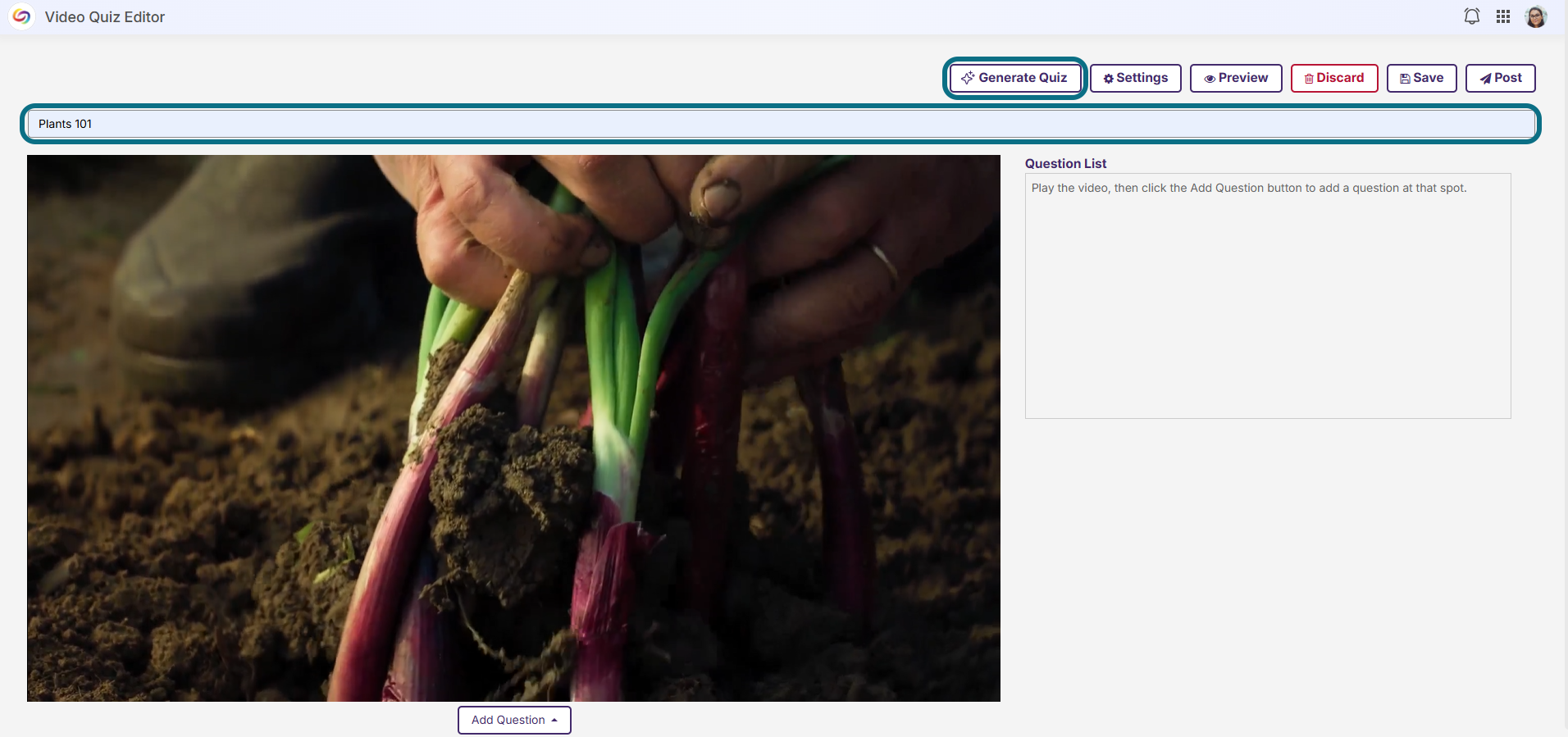 Video Platform generate quiz questions