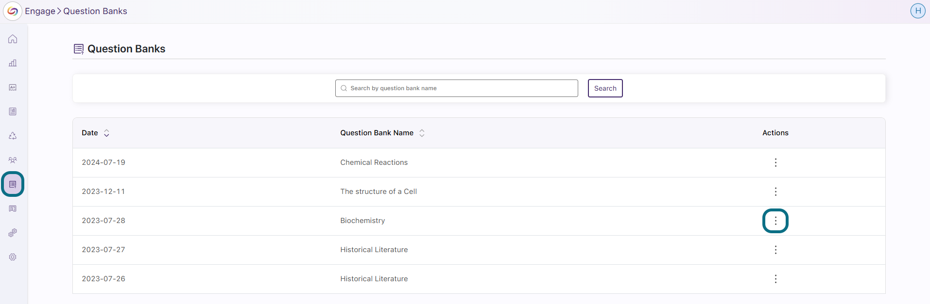 Engage question bank more options