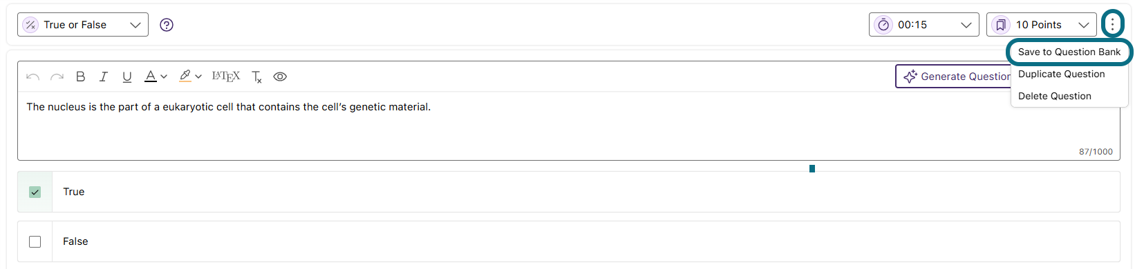 Engage save to question bank