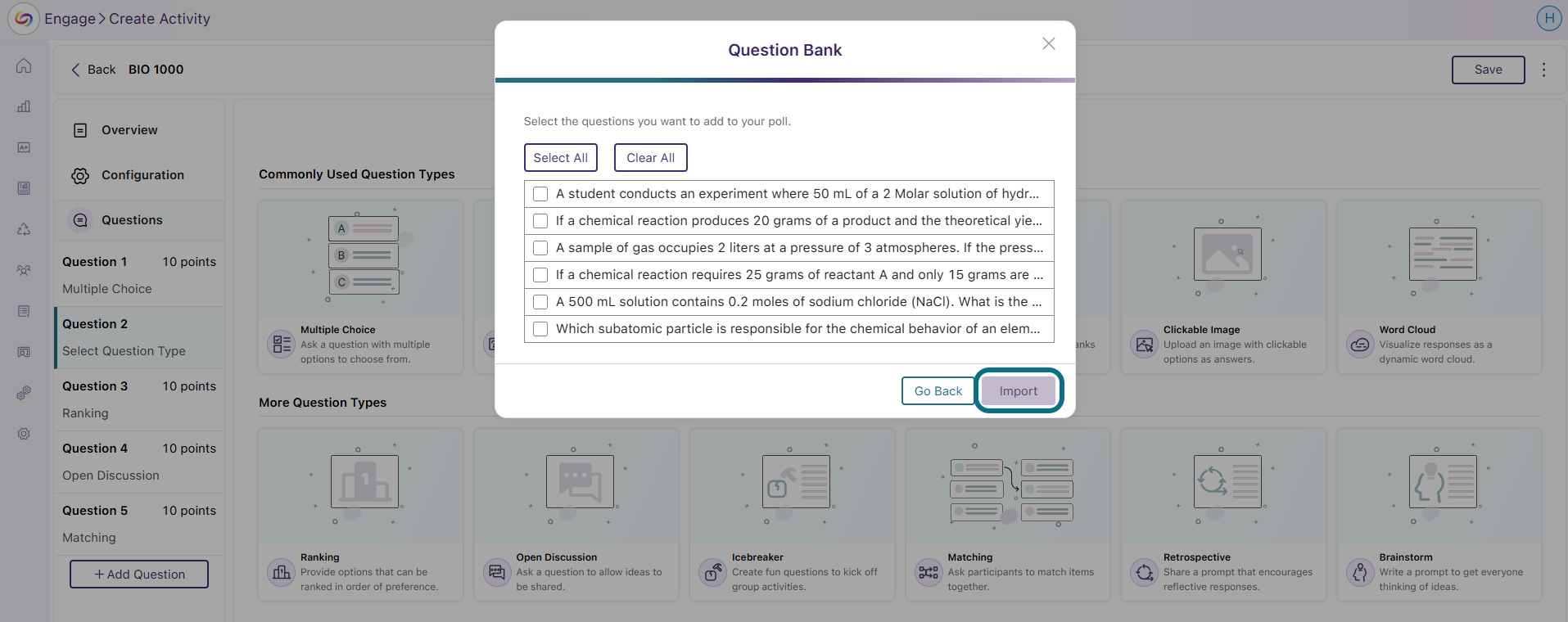 Engage import question bank