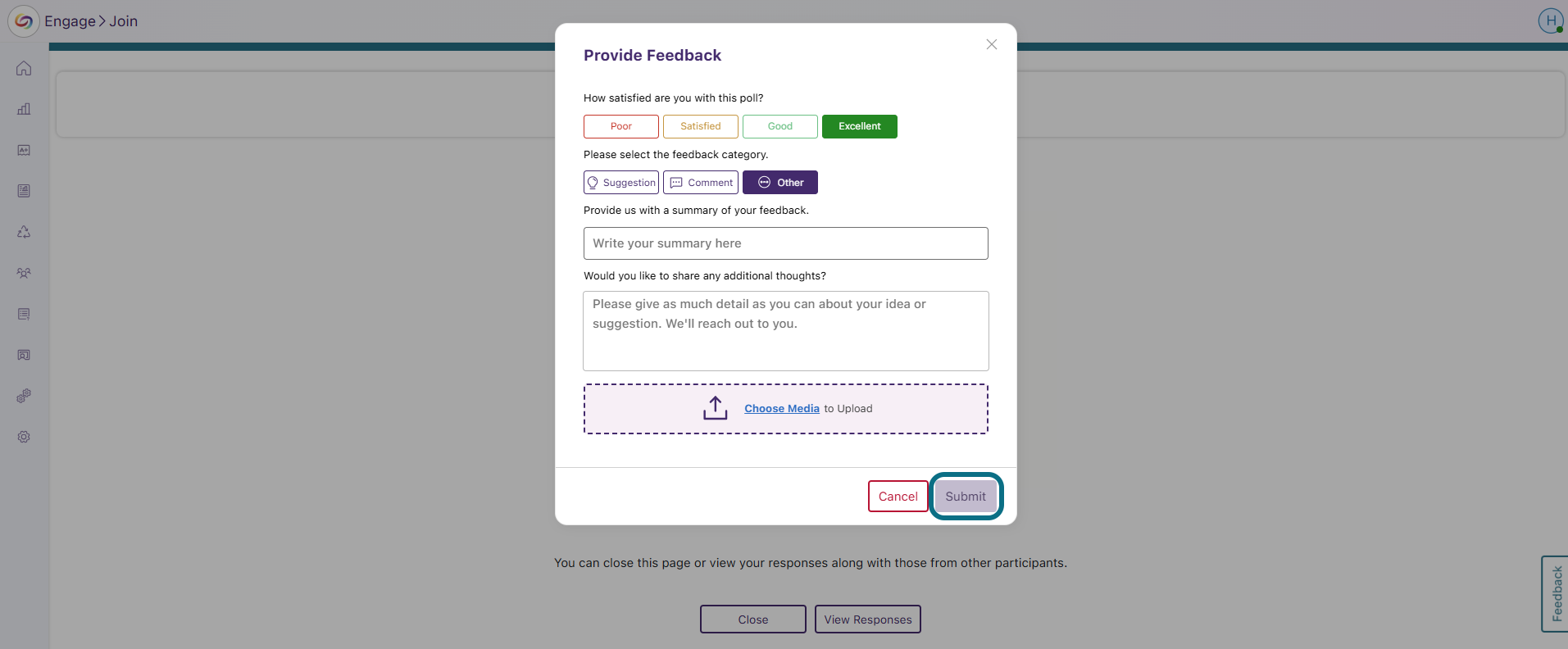 Engage submit feedback