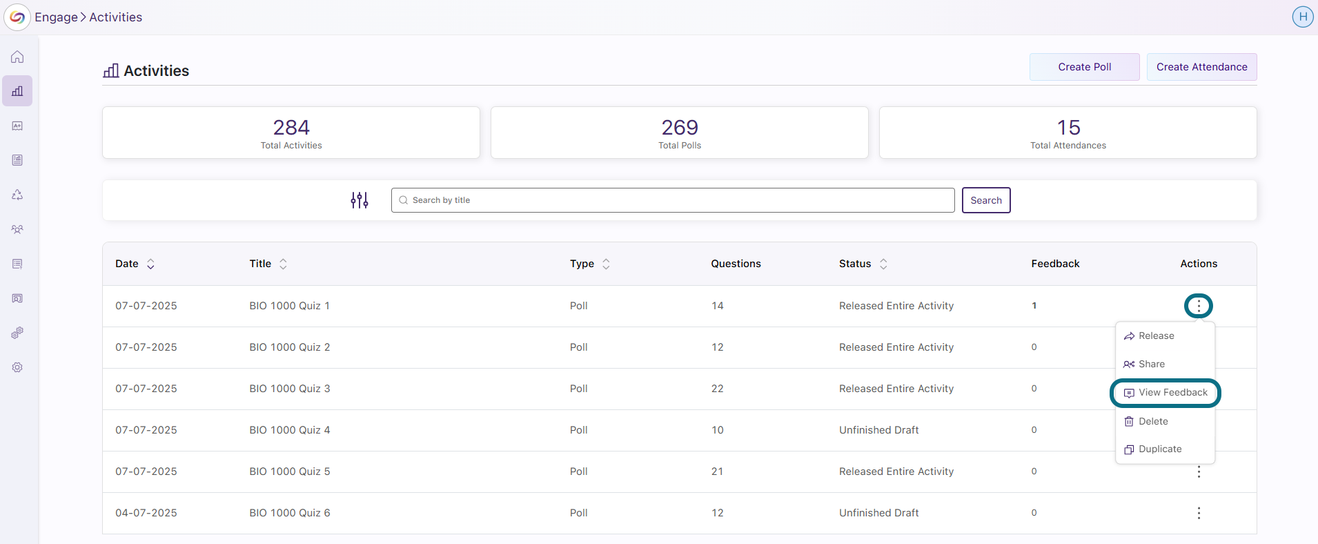 Engage view feedback
