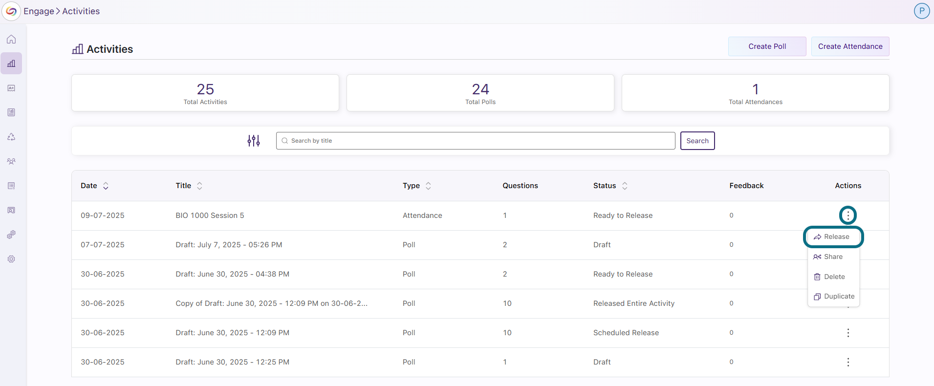 Engage attendance more options