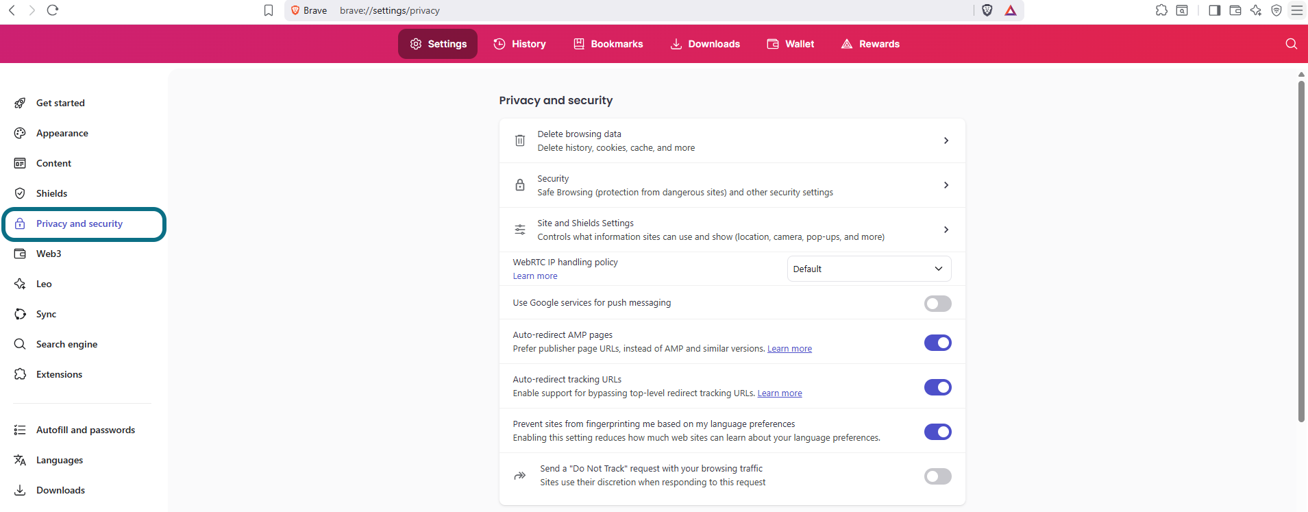 Brave Privacy and security