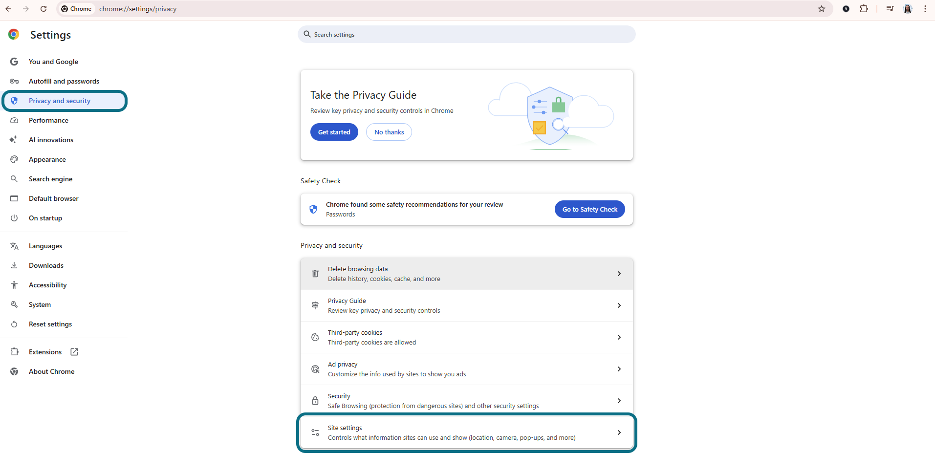 Chrome Privacy and security